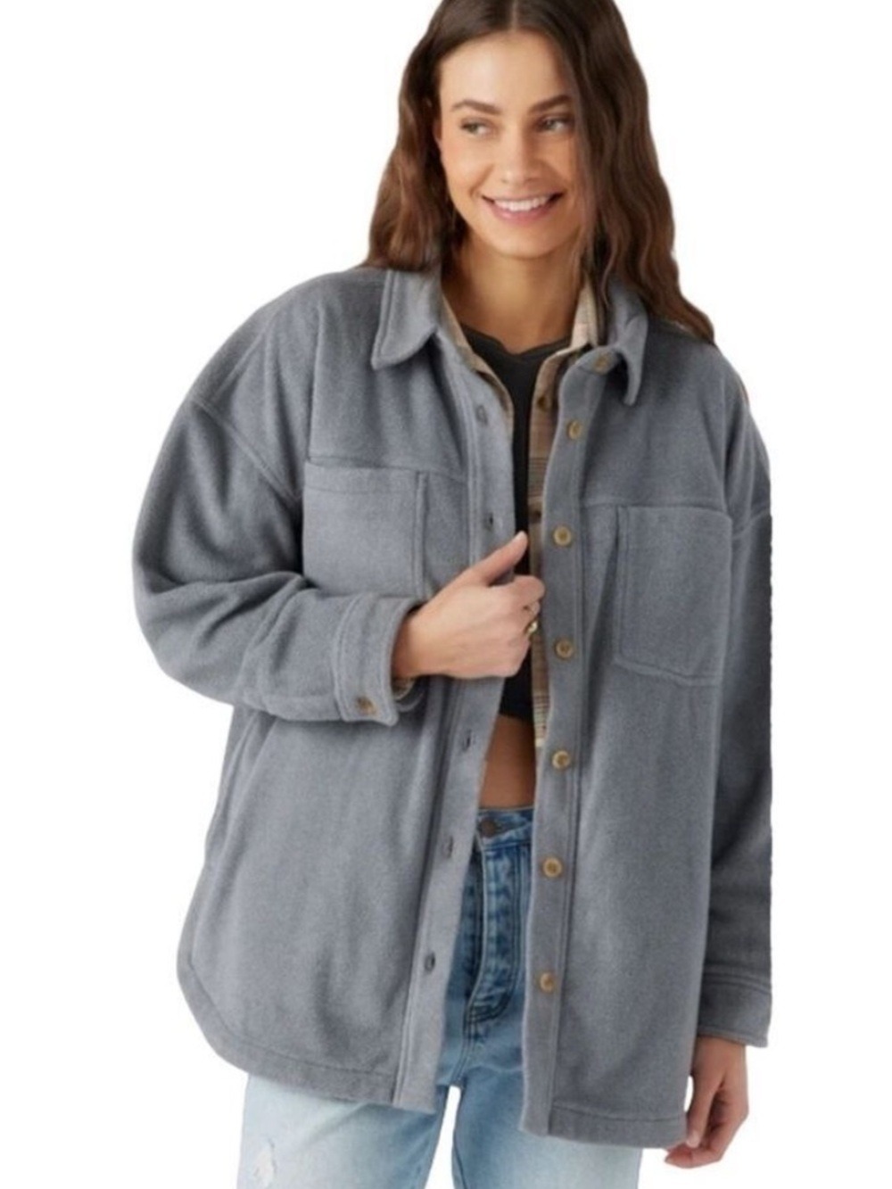 O’Neill Rune Solid Fleece Shacket – Gray NWT $70